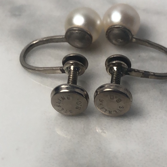 Vintage Pearl Screw-back sterling silver clip on Earrings‎ - Picture 4 of 5